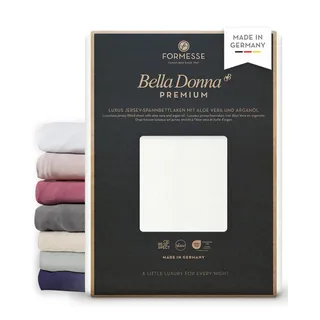 Bella Donna Premium feines Luxus-Jersey-Spannbettlaken: seidig&weich, glatt | FORMESSE Farbe Wollweiss; 180x190-200x220cm, bis 30cm; 97% Baumwollzwirn, 3% Elastan; Aloe vera, Arganöl, merzerisiert