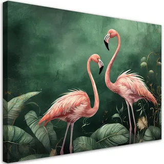 Feeby Wandbild flamingos natur botanik , Grün , Textil , Tiere , Rechteckig , 60x40 cm , Bilder & Rahmen, Bilder, Leinwandbilder
