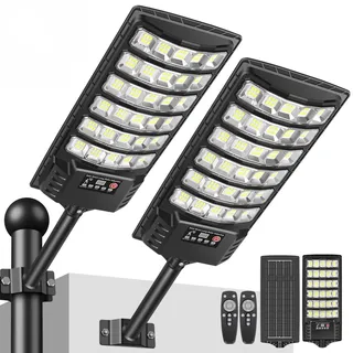 PEAKRO Solar Straßenlaterne für Außen, Solarleuchte mit Bewegungsmelder und Fernbedienung, IP67 Wasserdicht 6000K LED Solarlampen Außen Solar Strahler, Solar-Straßenleuchten für Garten Garage, 2 Stück