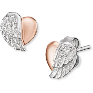 Engelsrufer Damen Ohrstecker Herzflügel Bicolor aus Sterling Silber mit Zirkonia, nickelfrei