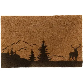 Relaxdays Fußmatte Kokos 80x50cm, Türvorleger Hirsch, rutschfest, wetterfest, Fußabstreifer innen & außen, Natur/schwarz