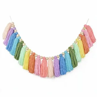 DrCor Pastellfarbene Regenbogen-Quasten-Girlande, bunt, adrette Wimpelkette, Banner für Ostern, Frühling, Kinderzimmer, Klassenzimmer, Geburtstag, Mädchen, Schlafzimmer, Wand, Fenster, Zimmer, Party,