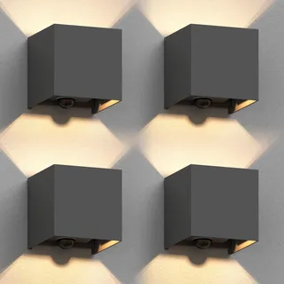 ledscom.de 4 Stück Wandleuchte CUBEL für außen, IP65, Up-/Downlight, Bewegungsmelder, anthrazit matt, quadratisch, 1x G9 max. 10W