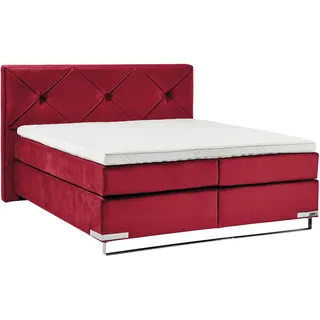 GALLERY M branded by Musterring Boxspringbett "Dubai" Kufe in Chrom, 3 Härtegrade, Kopfteil mit Knopfheftung, d 521 rot