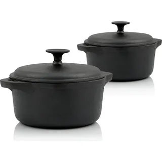 BBQ-Toro Gusseisen Cocotte Set | 2,7 Liter und 4 Liter | rund | Bräter mit Deckel - Schwarz