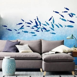 WandSticker4U®- Wandtattoo FISCHE I Farbe: Hellblau I Wandsticker Badezimmer Meerestiere Fliesen Aufkleber Bad Deko Fisch See I Kinderzimmer Unterwasserwelt Meer Sticker Kinder