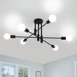 Comely Deckenleuchte Vintage Schwarz, 6 Flammig E27 Deckenlampe Industrie, 180° Drehbarer Sputnik Kronleuchter für Wohnzimmer Esszimmer Schlafzimmer Flur, Durchmesser 72cm (ohne Leuchtmittel)