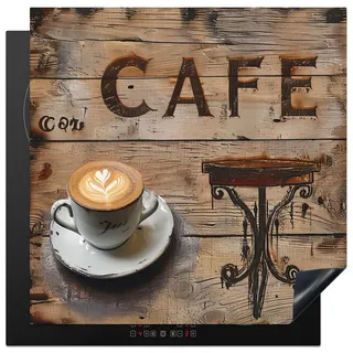 MuchoWow Herdabdeckplatte Cafe - Holz - Kaffee - Regale 78x78 cm , Kunststoff , Quadratisch , 78x0.2x78 cm , Made in Europe , Küchen, Küchenelektrogeräte, Herde, Herdabdeckplatten