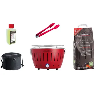 LotusGrill S Small Kompakt Starter-Set Feuerrot Holzkohlegrill 5 tlg - Rot