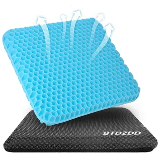 BTDZDD Gel Sitzkissen, Orthopädisch Doppelschicht Verdickung Sitzkissen mit Rutschfester Stoffhülle Atmungsaktives Stuhlkissen für Bürostuhl (Azurblau, 43cm*39cm*4cm)