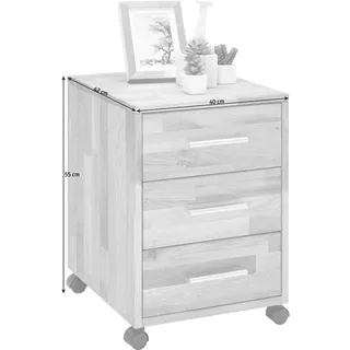Linea Natura Rollcontainer Wildeiche, Kunststoff, Wildeiche, massiv, 3 Schubladen, 40x56.7x42 cm, Beimöbel erhältlich, Arbeitszimmer, Container, Rollcontainer