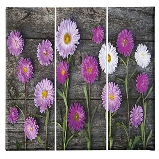 Homemania HM203PKNV-10 3-teiliges Blumenbild, Natur, für Wohnzimmer, Schlafzimmer, Mehrfarbig, Polyester, Holz, 69 x 3 x 50 cm