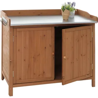 Gartenschrank mit Arbeitsplatte HWC-L69, Pflanztisch, Outdoor Tanne Holz - 86x104x52cm braun - Braun
