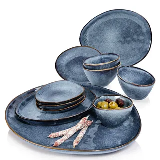 Sänger Servierplatten SET Darwin - 11 teilig aus Steingut , Keramik , 11-teilig , 16.5x32x38 cm , kratzfest , Geschirr, Tischkultur & Serviergeschirr, Servierplatten