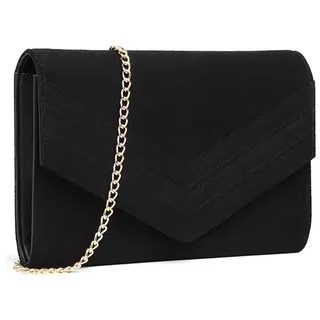 Miss Lulu Damen Clutch Elegant Umschlag Clutch Abendtasche Brauttasche Umschlag Clutch Tasche Handtasche mit Kette für Hochzeit Party Prom (Schwarz)