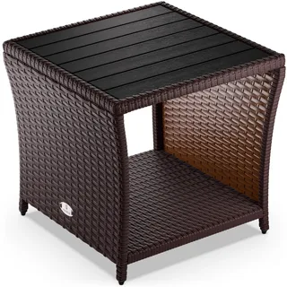 CASARIA® Polyrattan Beistelltisch mit WPC Tischplatte Braun - Braun