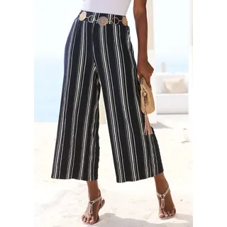 7/8-Hose LASCANA "mit locker-luftigem Bein", Damen, Gr. 42, N-Gr, schwarz-weiß (marine, weiß gestreift), Crêpe, Obermaterial: 71% Viskose, 27% Polyester, 2% Elasthan, Crinkleoptik, gestreift, weit 7/8-Länge, Hosen 7/8-Hose, aus strukturierter Ware, sommerliche Schlupfhose, Strandhose