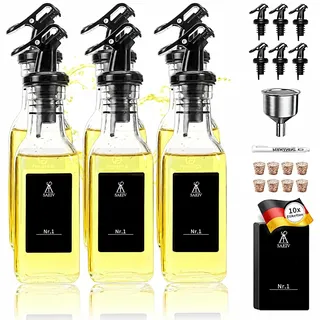 SAEIV Oil dispenser für Grill & Camping 6x160ml ölspender essig und ölflaschen set ölflasche mit ausgießer olivenöl flasche essig öl flaschen soßenspender mit Edelstahl-Trichter, Holzstopfen Etiketten