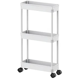 Sooyee Schlanker Aufbewahrungswagen, 3 Etagen, Badezimmer-Rollwagen, Aufbewahrungs-Organizer, herausziehbarer Wagen, mobiles Regal, Organizer, Trolley für Büro, Badezimmer, Küche, schmale Orte, weiß