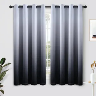 SimpleHome Ombré-Verdunkelungsvorhänge, Farbverlauf Grau-Weiß zu Schwarz, lichtblockierend, wärmeisolierend, Ösen, für Schlaf- und Wohnzimmer, 2 Bahnen, ca. 130 cm x 160 cm