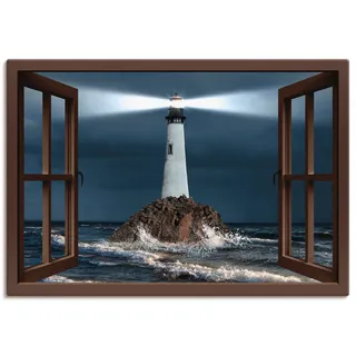 Artland Leinwandbild »Fensterblick Leuchtturm mit Lichtstrahl« Gebäude 1 Stk. tlg. als Leinwandbild, Wandaufkleber in verschied. Größen, braun