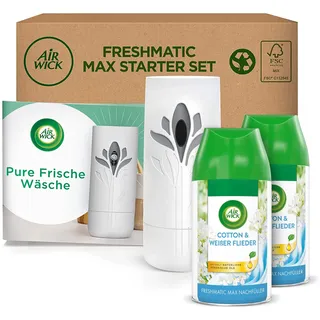 Air Wick Freshmatic Max PURE – Starter Set mit 2 Nachfüllern – Automatisches Raumspray – Raumduft Frische Wäsche – 2 x 250 ml Nachfüller + Gerät