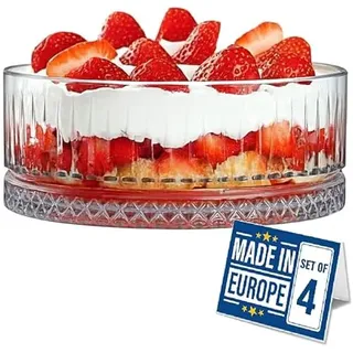 NORDIC SCHILLER Große Dessertschalen Glas 4er Set 515ml Bleifrei Stapelbare Glasschalen, Dessertbecher, Salatschüsseln, Obstschalen, Servierschalen