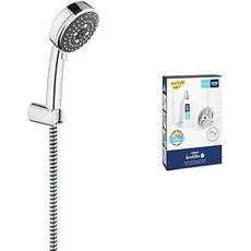 GROHE Vitalio Comfort 100 &; QuickGlue S1 - Wandbrause-Set (wassersparend, 100mm Handbrause, 3 Strahlarten, Anti-Kalk-System, 1750mm Schlauch, Universal-Wandhalterung), chrom, 26176000