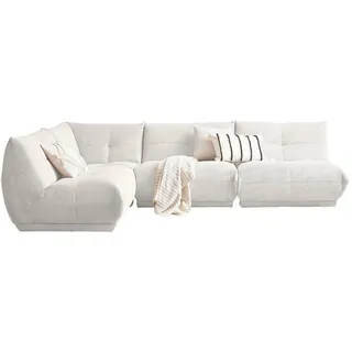 Livetastic Ecksofa , Weiß , Textil , Ottomane links, L-Form, einzeln stellbar , 315x210 cm , Made in Eu , Rücken echt, individuell planbar , Wohnzimmer, Sofas & Couches, Wohnlandschaften, Ecksofas