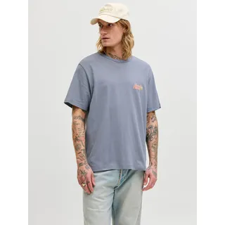 T-Shirt JACK & JONES "JORMONTAUK MULTICOLOR GRAPHIC TEE CN", Herren, Gr. L, tradewinds, Jersey, Obermaterial: 100% Baumwolle, bedruckt, relaxed fit normal, Rundhals, Shirts T-Shirt