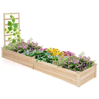 RELAX4LIFE Hochbeet mit Spalier, Blumenkasten mit Rankgitter, Pflanzkasten mit Rankhilfe, Rankkasten Holz, Gartenspalier für Kletterpflanzen, Blumenbeet für Garten, Natur (235x63x102 cm)