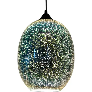 WOLEGM Bunte 3D Glas Pendelleuchte, Runder Lampenschirm Nordic Fireworks Leuchte Moderne Multicolor Deckenleuchten Hängelampen E27, Hängeleuchte für Küche Restaurant Schlafzimmer Bar (Ohne Birne)