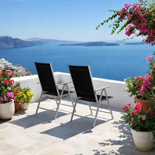 2 Stück Garten Klappstuhl Aluminium - Textilen Silbergrau/Schwarz - Schwarz