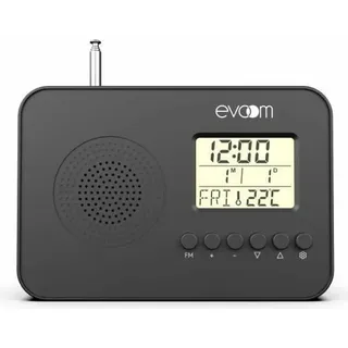 EVOOM LEKIO Smart-Radiowecker mit Datums-, Uhrzeit-, Temperatur- und Luftfeuchtigkeitsanzeige – Schwarz - Schwarz