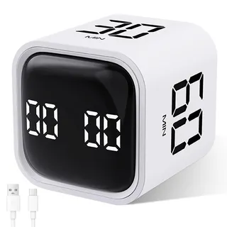 Cuteefun Pomodoro Timer, Drehbarer Cube Timer, 5/10/30/60 Minuten & Countdown, Digitale Eieruhr mit Vibration, Kurzzeitwecker mit Einstellbarem Ton für Kinder, Küche, Sport, Studium, Arbeit, Weiß