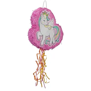 Relaxdays Einhorn Pinata, zum Befüllen, Geburtstag Mädchen, zum Aufhängen, Piñata Kinder, HxBxT: 43 x 42 x 9 cm, rosa