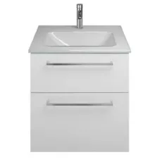 Burgbad Eqio Glas-Waschtisch inklusive Waschtischunterschrank, Breite 620 mm, SEYX062, Farbe (Front/Korpus): Weiß hochglanz / weiß hochglanz, Stangengriff schwarz matt G0234