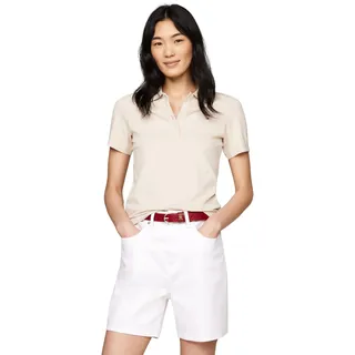 Tommy Hilfiger Damen Poloshirt Kurzarm Slim Fit, Beige (Classic Beige), XXL