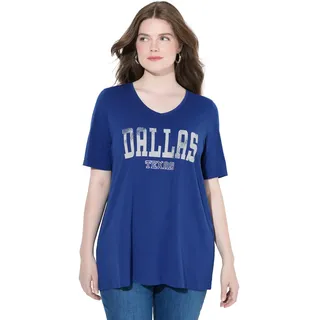Ulla Popken Damen große Größen Übergrößen Plus Size T-Shirt, Schriftdruck, A-Linie, Rundhals, Halbarm dunkelblau 54+ 840855743-54+