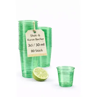 buxmed 80 Stück Shotbecher grün 3 cl mit Skala – Schnapsgläser Plastik, Shotgläser, Pinnchen, Becher für Shots, BPA frei, stapelbar, Party Zubehör & Dosierbecher