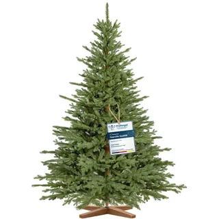 FairyTrees Weihnachtsbaum künstlich 150 cm Bayerische Tanne Premium | Künstlicher Tannenbaum, Naturgetreu wie echt, inkl. Holzständer, Made in EU, Klassische Form, Spritzguss, Christbaum, FT32