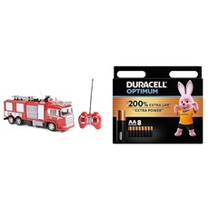 World Tech Toys 34980 Feuerwehrauto – Fernsteuerung Light up Lights & Shoots Water + Duracell Optimum Batterien AA, 8 Stück, bis zu 200% zusätzliche Lebensdauer oder extra Power