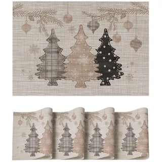 Artoid Mode Rosa Kiefer Bäume Weihnachten PVC Platzsets 4er Set, 30x45cm Winter Tischsets Schmutzabweisend Hitzebeständig Platzdeckchen Küche Deko