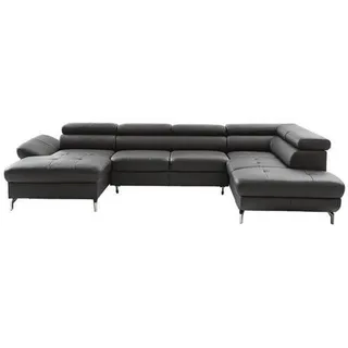 Novel Wohnlandschaft , Schwarz , Leder , Echtleder , Rindleder , Uni , U-Form , 340x220 cm , Lederauswahl, seitenverkehrt erhältlich, Hocker erhältlich , Wohnzimmer, Sofas & Couches, Wohnlandschaften, Ecksofas mit Schlaffunktion