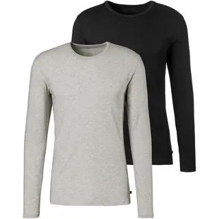 Langarmshirt H.I.S, Herren, Gr. XL, grau (grau, meliert, schwarz), Jersey, Obermaterial: 95% Baumwolle, 5% Elasthan, unifarben, Basic, bequem normal, Rundhals, abgesteppte Kante, Shirts Langarmshirt, Doppelpack Unterziehshirt aus Baumwoll-Mix
