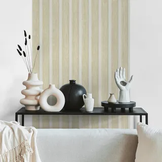 A.S. Création Tapete Holzpaneele selbstklebend - Holzpaneele Skandinavisch beige weiß - 3D Tapete Holzoptik - 0,52 x 2,5m - Made in Germany