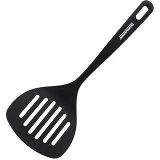 Fackelmann Fenix Pfannenwender mit Schlitzen, 100% recyceltes RPET-Material, recycelbarer Kunststoff mit hoher Hitzebeständigkeit bis 230 °C, hohe Haltbarkeit, kratzfest, schwarz, 30 cm, 1 Stück