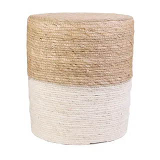 HOME DECO FACTORY Deko-Pouf Trendig Natürliche Note Sitz Blau | Polyester Holz und Binse, Deko-Pouf, trendiges Design, natürliche Note, Wohnzimmer oder Schlafzimmer, 35x35x41 cm, Blau