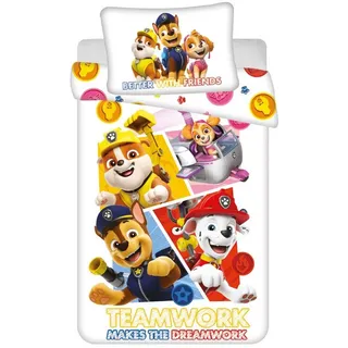 Paw Patrol JERRY FABRICS Kinderbettwäsche Paw Patrol PP498 baby Baumwolle, 100/135, 40/60 cm - Weiß, Blau, Gelb