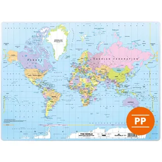 Durable Schreibtischunterlage Weltkarte PP (380 x 500 mm), Schreibunterlage mit Landkarte, 723119